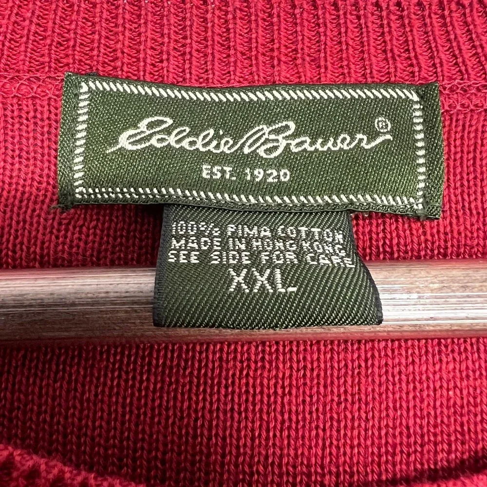 VTG Eddie Bauer Pima Cotton Sweater Men's XXL Knit Crew Neck Long Sleeve Red 90s - Picture 3 of 6